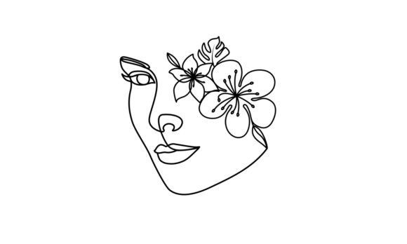 Animated Woman Faces with Flowers: Elegant One-Line Art