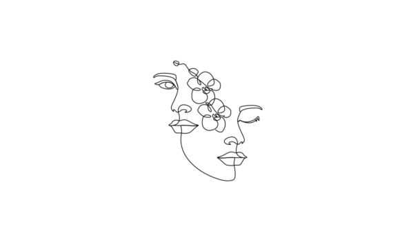 Elegance in Motion: The Animated Line Art of a Woman with Orchid